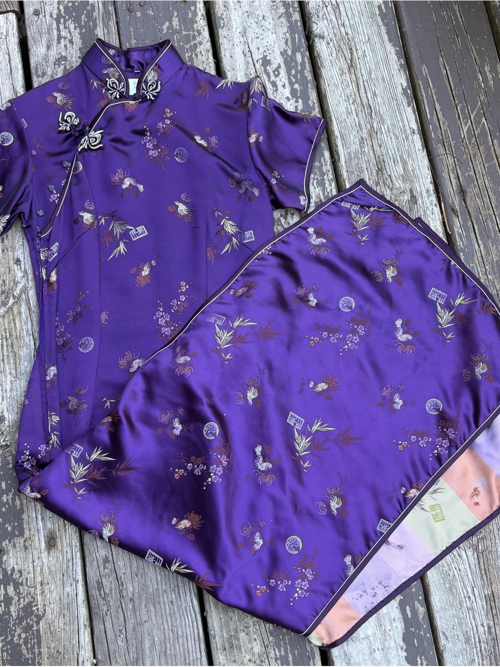 Cathaya Silk Asian Cheongsam Short Sleeve High Side Split Dress size 34